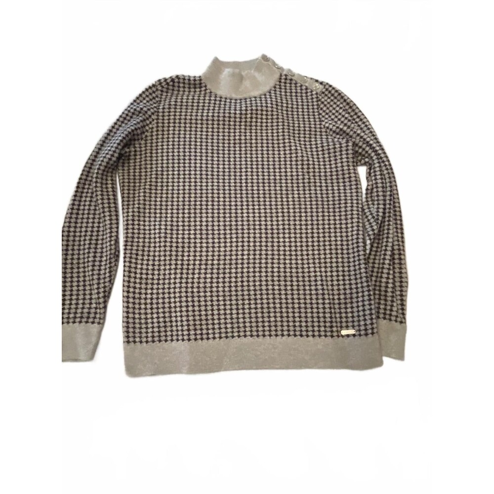 Calvin Klein Houndstooth Mock Neck Sweater-Women-Medium